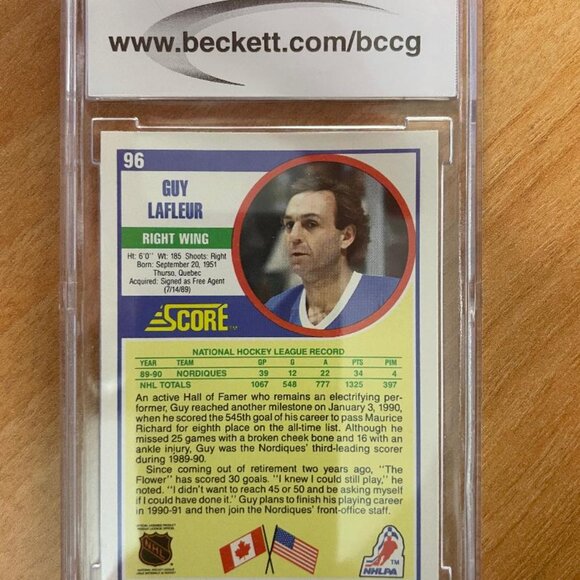 1990-91 Score HottestRising Stars #96 Guy Lafleur Graded BCCG10 Quebec Nordiques - Picture 2 of 2